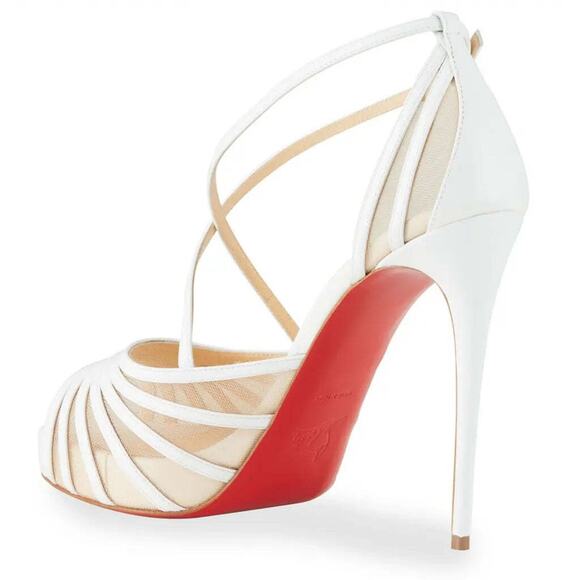 Christian Louboutin Filamenta 120 White Nude Mesh Cross Ankle Strap Heel Pump 42 - Picture 8 of 12